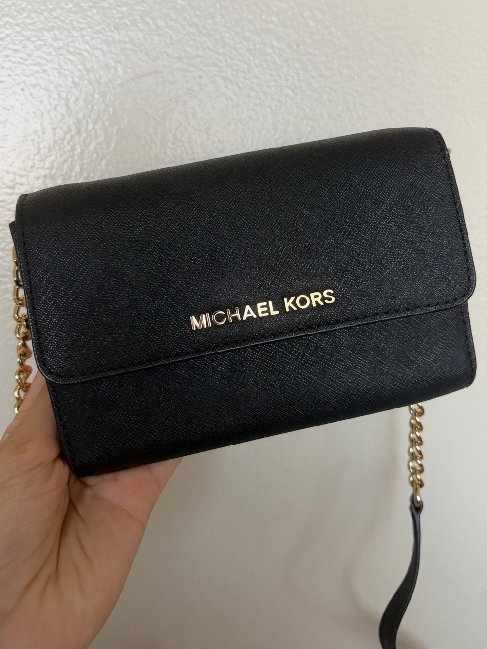 Michael Kors Black Crossbody with Gold Chain Detail